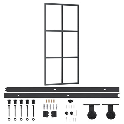 Schuifdeur Met Beslag 90X205 Cm Aluminium En Esg-Glas 90 x 205 cm (200 cm schuifrail) 3x2 raster