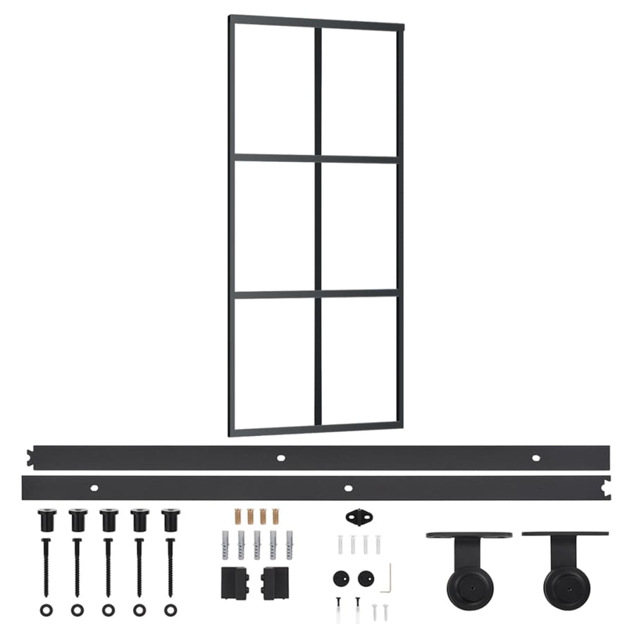 Schuifdeur Met Beslag 90X205 Cm Aluminium En Esg-Glas 90 x 205 cm (200 cm schuifrail) 3x2 raster