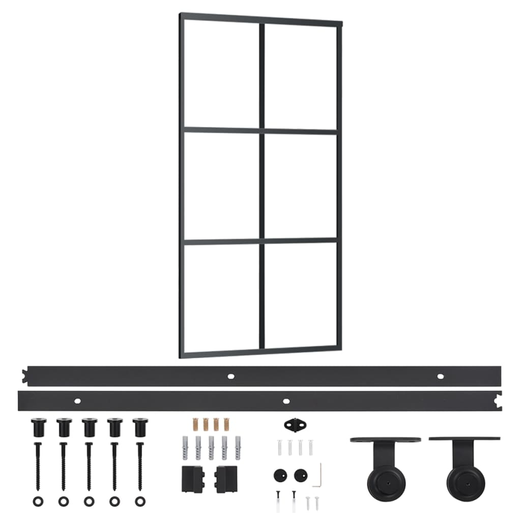 Schuifdeur Met Beslag 02X205 Cm Aluminium En Esg-Glas 102 x 205 cm (183 cm schuifrail) 3x2 raster