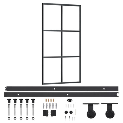 Schuifdeur Met Beslag 02X205 Cm Aluminium En Esg-Glas 102 x 205 cm (183 cm schuifrail) 3x2 raster