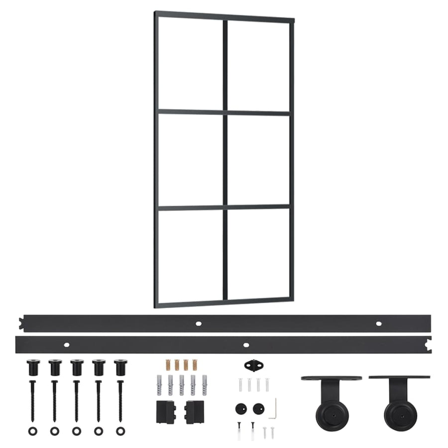 Schuifdeur Met Beslag 02X205 Cm Aluminium En Esg-Glas 102 x 205 cm (183 cm schuifrail) 3x2 raster