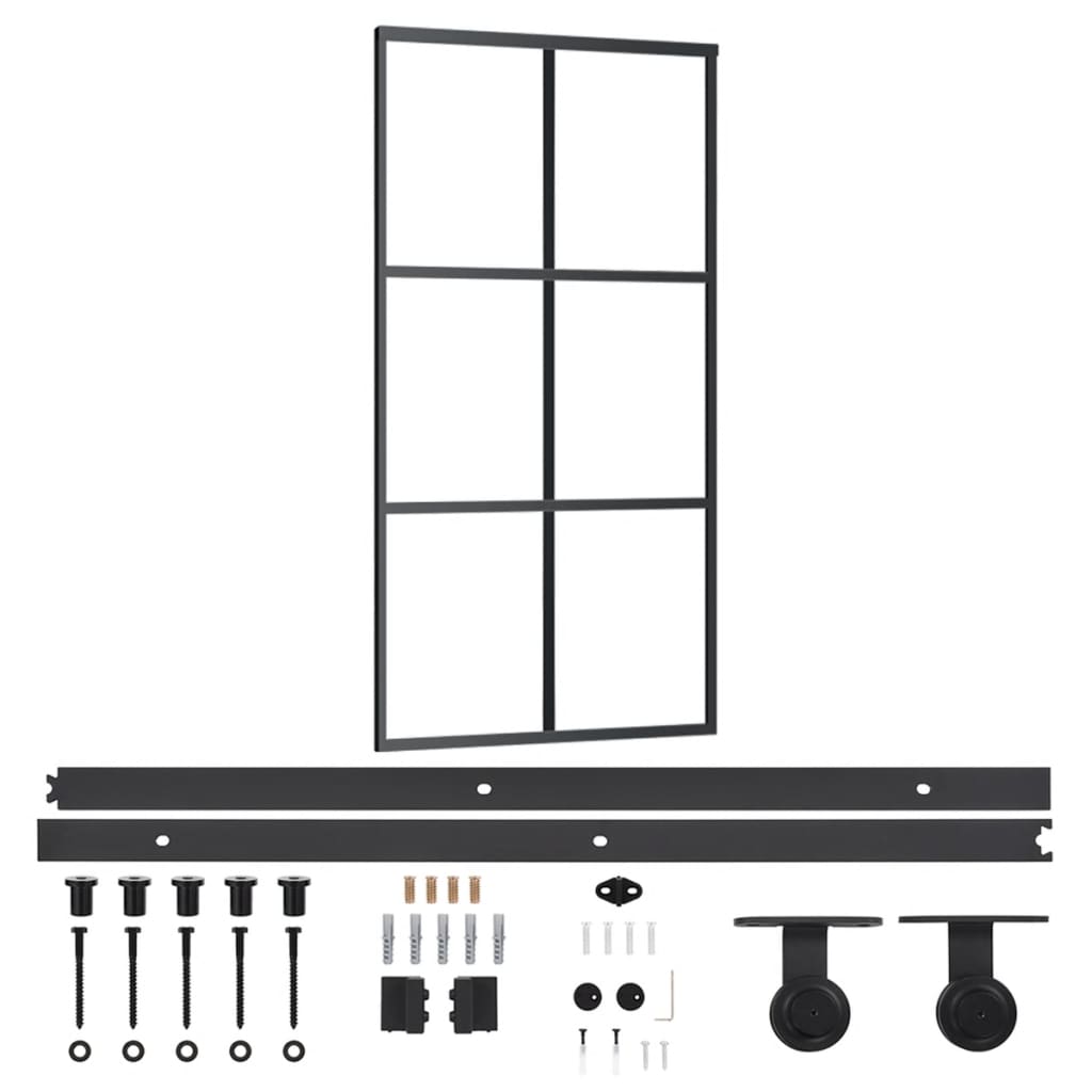 Schuifdeur Met Beslag 02X205 Cm Aluminium En Esg-Glas 102 x 205 cm (200 cm schuifrail) 3x2 raster