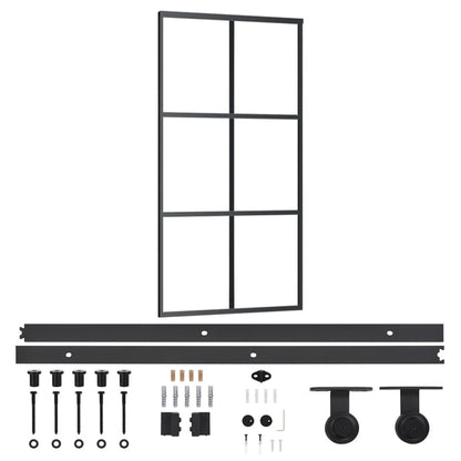 Schuifdeur Met Beslag 02X205 Cm Aluminium En Esg-Glas 102 x 205 cm (200 cm schuifrail) 3x2 raster