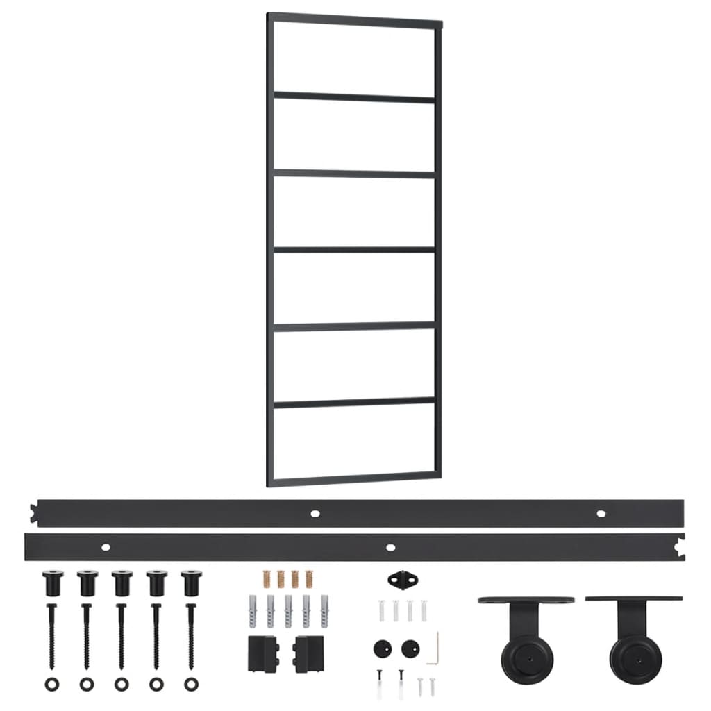 Schuifdeur Met Beslag 76X205 Cm Aluminium En Esg-Glas 76 x 205 cm (183 cm schuifrail) 5 horizontale stangen