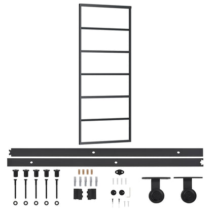 Schuifdeur Met Beslag 76X205 Cm Aluminium En Esg-Glas 76 x 205 cm (183 cm schuifrail) 5 horizontale stangen