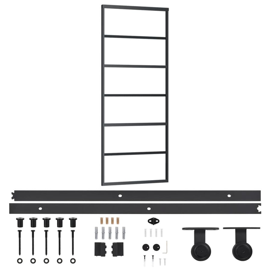 Schuifdeur Met Beslag 76X205 Cm Aluminium En Esg-Glas 76 x 205 cm (183 cm schuifrail) 5 horizontale stangen