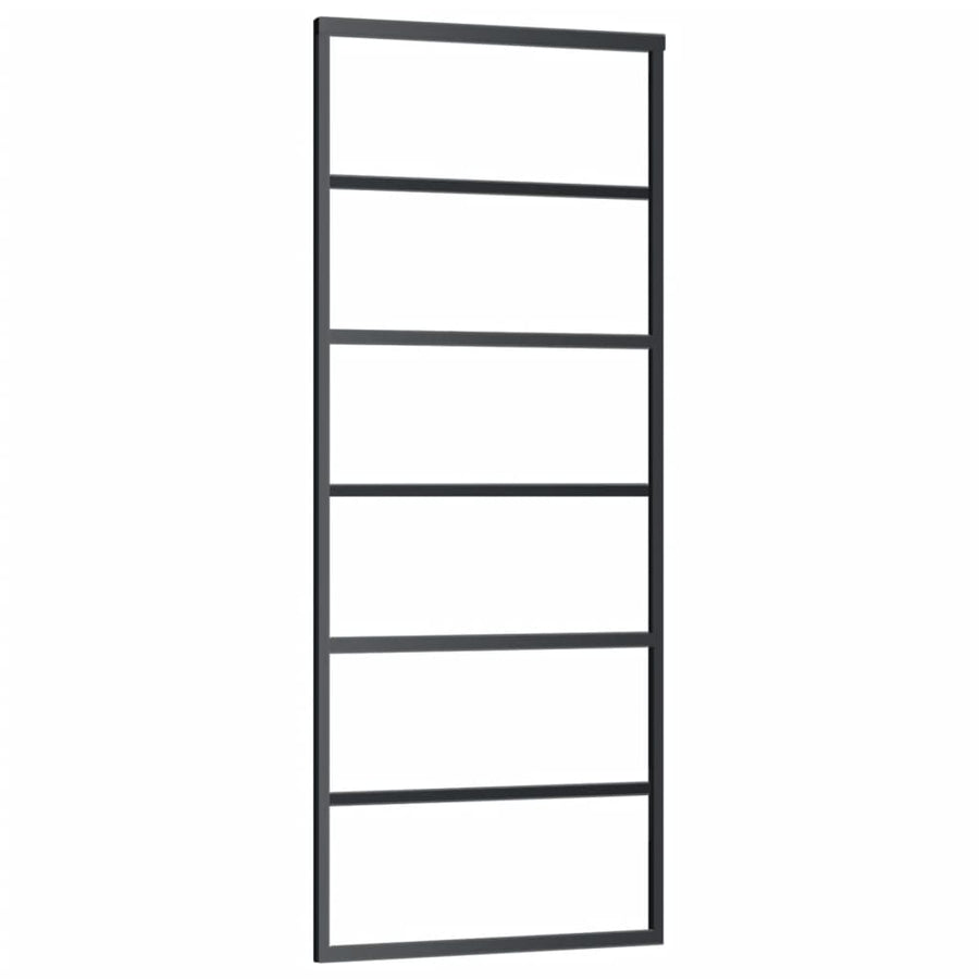 Schuifdeur Met Beslag 76X205 Cm Aluminium En Esg-Glas 76 x 205 cm (183 cm schuifrail) 5 horizontale stangen
