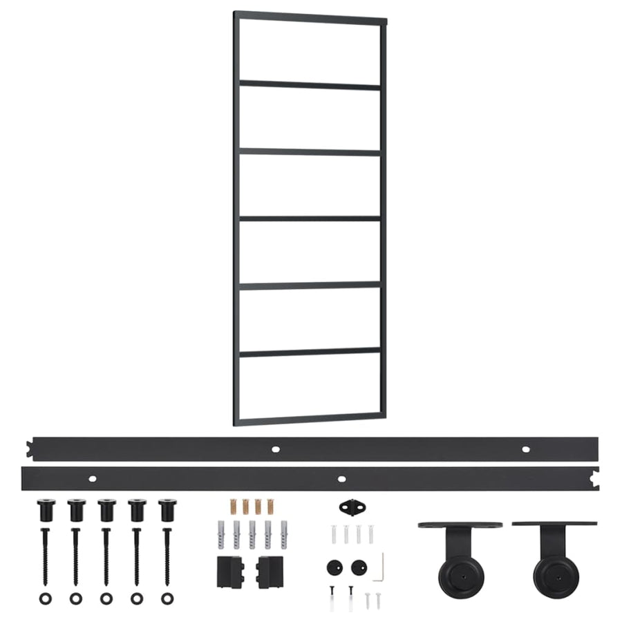 Schuifdeur Met Beslag 76X205 Cm Aluminium En Esg-Glas 76 x 205 cm (200 cm schuifrail) 5 horizontale stangen