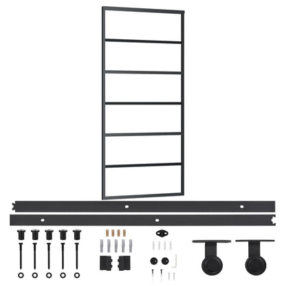 Schuifdeur Met Beslag 90X205 Cm Aluminium En Esg-Glas 90 x 205 cm (200 cm schuifrail) 5 horizontale stangen