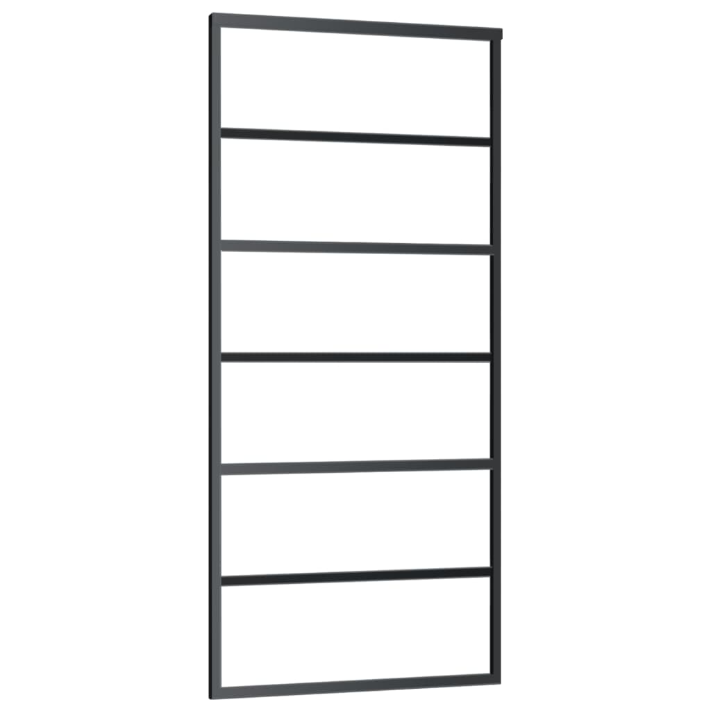 Schuifdeur Met Beslag 90X205 Cm Aluminium En Esg-Glas 90 x 205 cm (200 cm schuifrail) 5 horizontale stangen