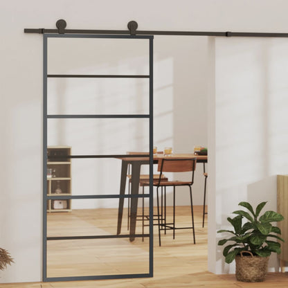 Schuifdeur Met Beslag 90X205 Cm Aluminium En Esg-Glas 90 x 205 cm (200 cm schuifrail) 5 horizontale stangen