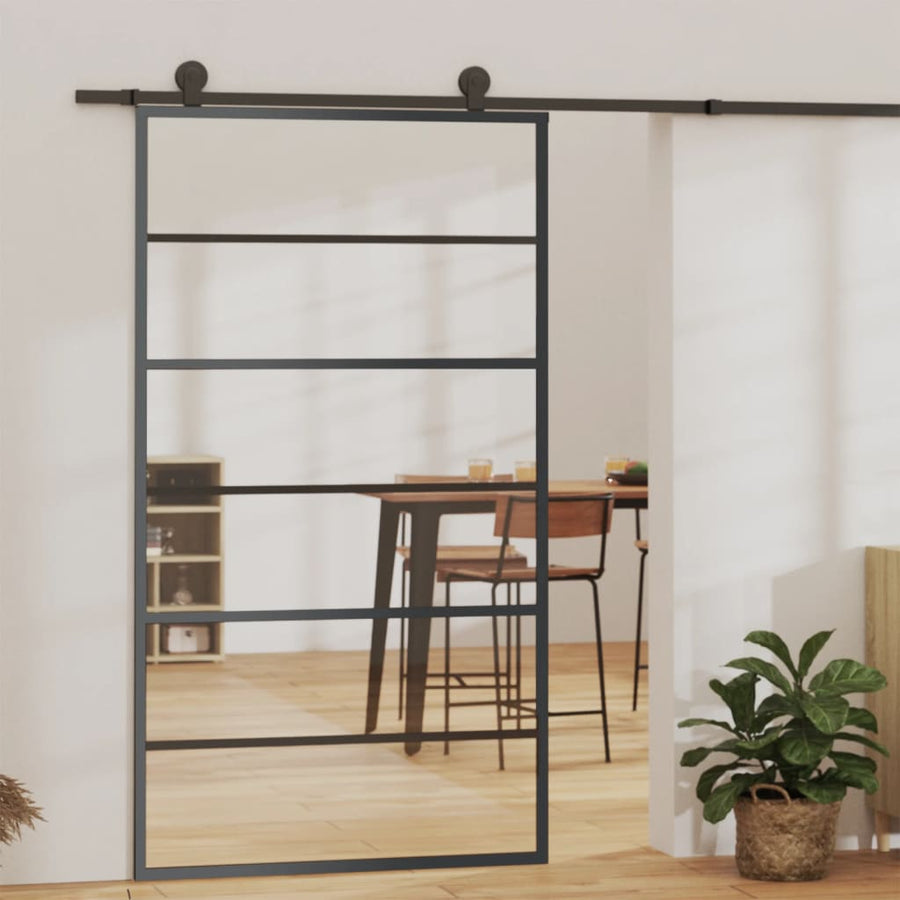 Schuifdeur Met Beslag 02X205 Cm Aluminium En Esg-Glas 102 x 205 cm (183 cm schuifrail) 5 horizontale stangen