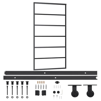 Schuifdeur Met Beslag 02X205 Cm Aluminium En Esg-Glas 102 x 205 cm (200 cm schuifrail) 5 horizontale stangen