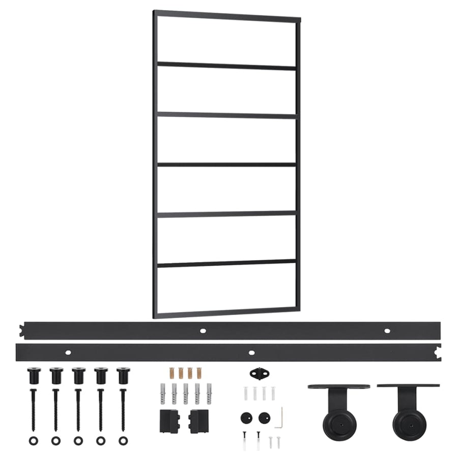 Schuifdeur Met Beslag 02X205 Cm Aluminium En Esg-Glas 102 x 205 cm (200 cm schuifrail) 5 horizontale stangen