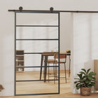 Schuifdeur met beslag 102x205 cm aluminium zwart ESG-glas