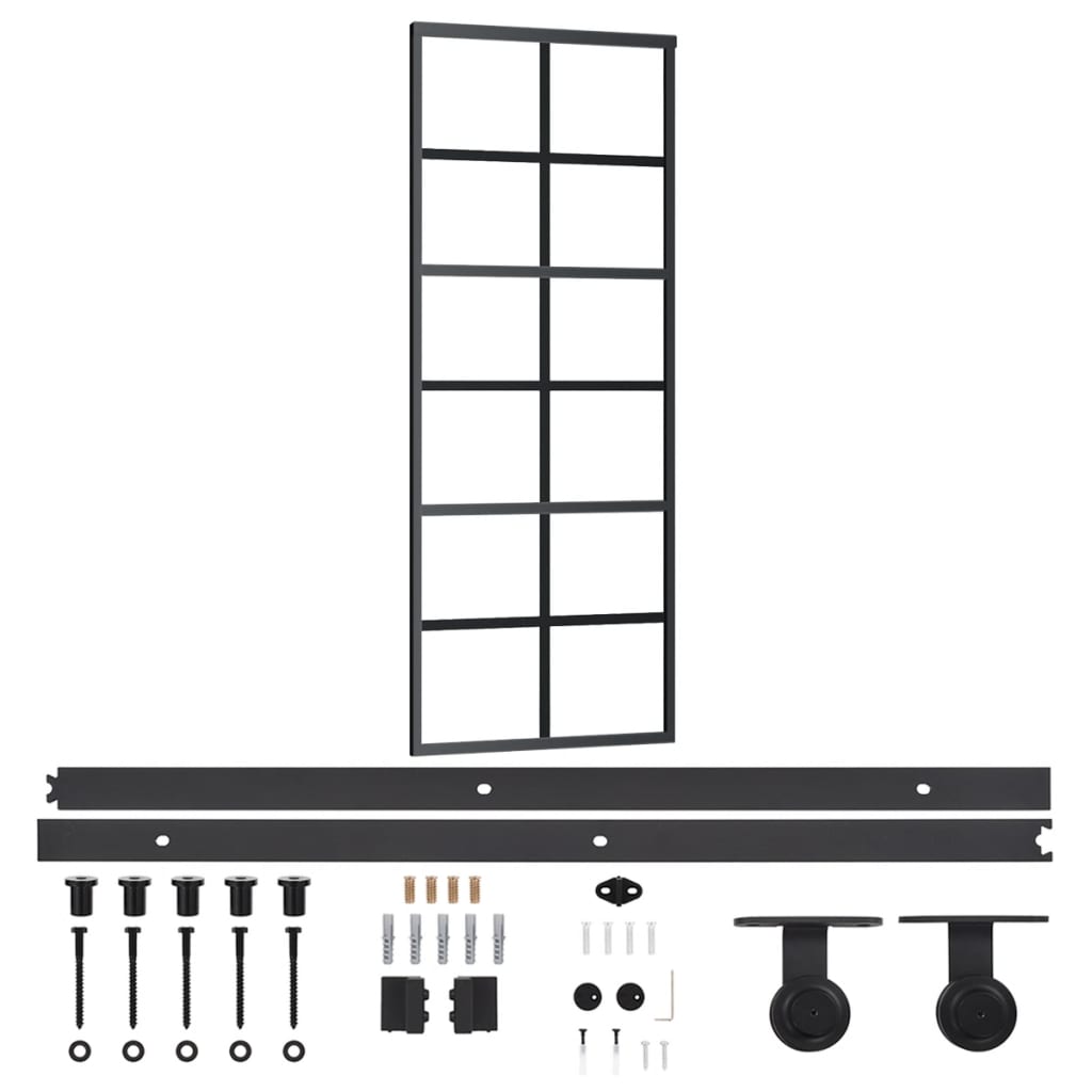 Schuifdeur Met Beslag 76X205 Cm Aluminium En Esg-Glas 76 x 205 cm (183 cm schuifrail) 6x2 raster