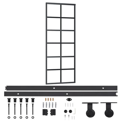 Schuifdeur Met Beslag 76X205 Cm Aluminium En Esg-Glas 76 x 205 cm (183 cm schuifrail) 6x2 raster