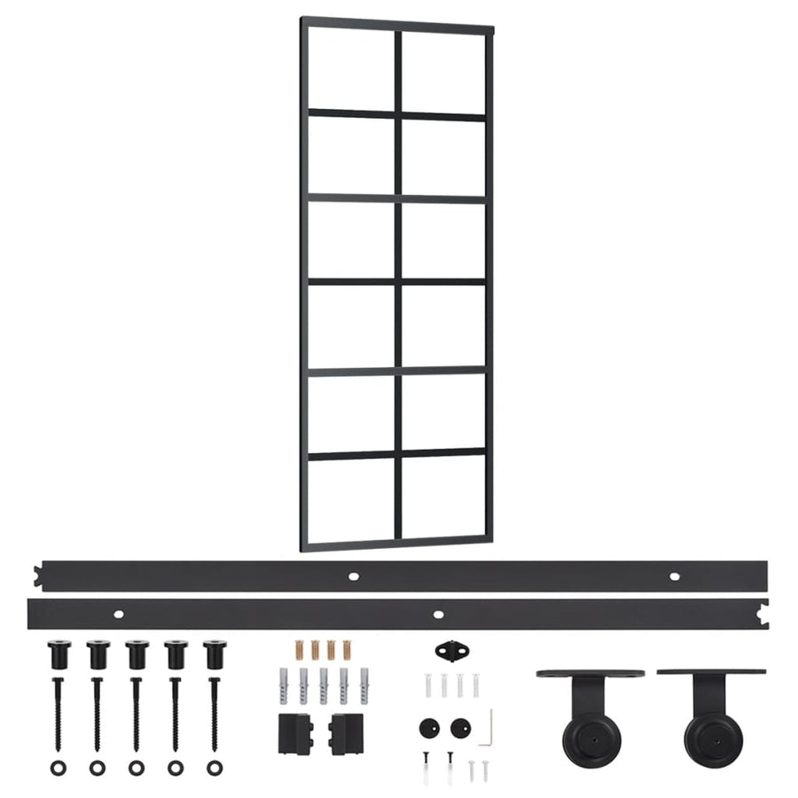 Schuifdeur Met Beslag 76X205 Cm Aluminium En Esg-Glas 76 x 205 cm (183 cm schuifrail) 6x2 raster
