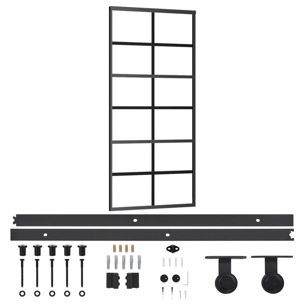 Schuifdeur Met Beslag 90X205 Cm Aluminium En Esg-Glas 90 x 205 cm (183 cm glideskinne) 6x2 raster