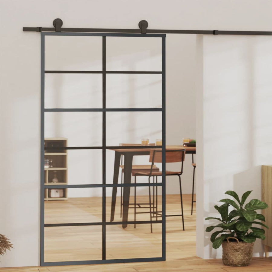 Schuifdeur Met Beslag 02X205 Cm Aluminium En Esg-Glas 102 x 205 cm (183 cm schuifrail) 6x2 raster