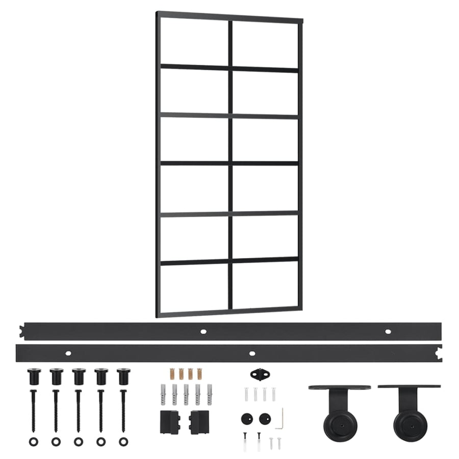Schuifdeur Met Beslag 02X205 Cm Aluminium En Esg-Glas 102 x 205 cm (200 cm schuifrail) 6x2 raster