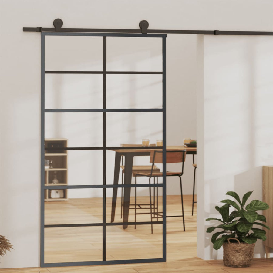 Schuifdeur Met Beslag 02X205 Cm Aluminium En Esg-Glas 102 x 205 cm (200 cm schuifrail) 6x2 raster