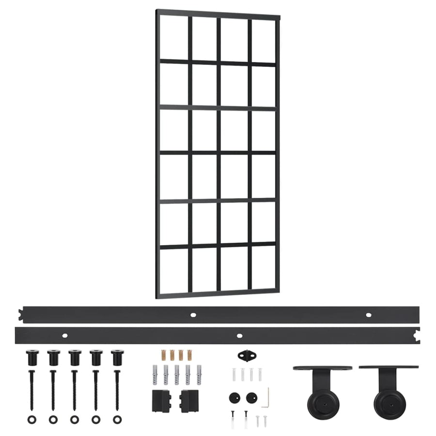 Schuifdeur Met Beslag 90X205 Cm Aluminium En Esg-Glas 90 x 205 cm (200 cm schuifrail) 6x4 raster