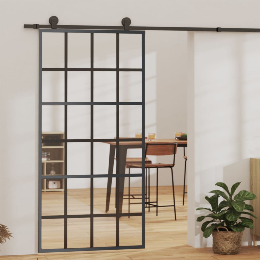 Schuifdeur Met Beslag 02X205 Cm Aluminium En Esg-Glas 102 x 205 cm (183 cm schuifrail) 6x4 raster