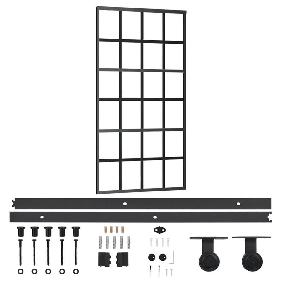 Schuifdeur Met Beslag 02X205 Cm Aluminium En Esg-Glas 102 x 205 cm (200 cm schuifrail) 6x4 raster
