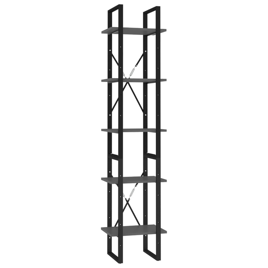 Boekenkast Met 5 Schappen Bewerkt Hout 40 x 30 x 175 cm Grijs