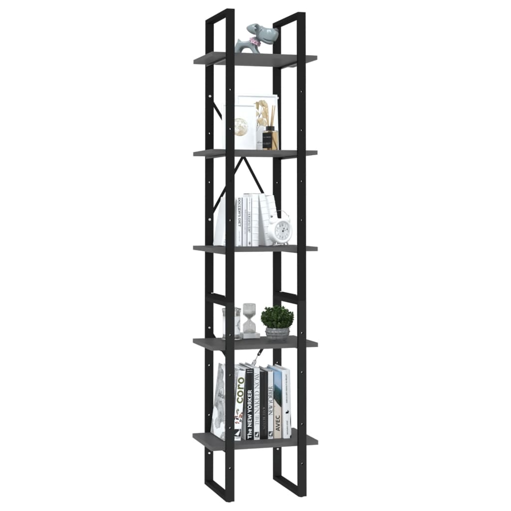 Boekenkast Met 5 Schappen Bewerkt Hout 40 x 30 x 175 cm Grijs