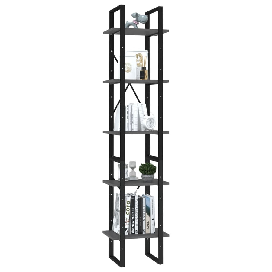 Boekenkast Met 5 Schappen Bewerkt Hout 40 x 30 x 175 cm Grijs