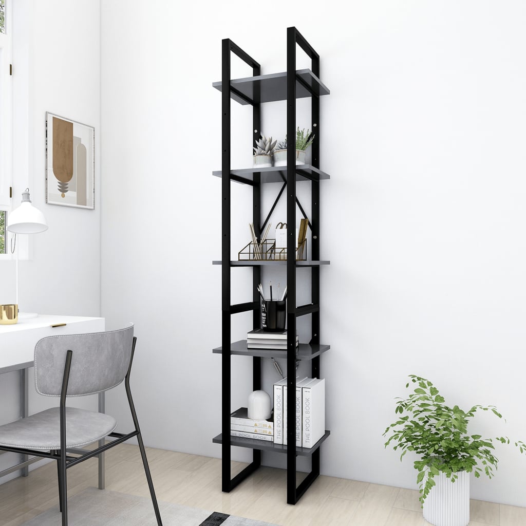 Boekenkast Met 5 Schappen Bewerkt Hout 40 x 30 x 175 cm Grijs