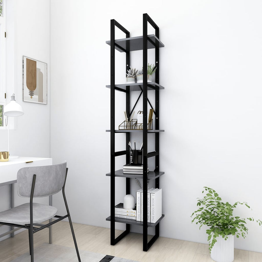 Boekenkast Met 5 Schappen Bewerkt Hout 40 x 30 x 175 cm Grijs