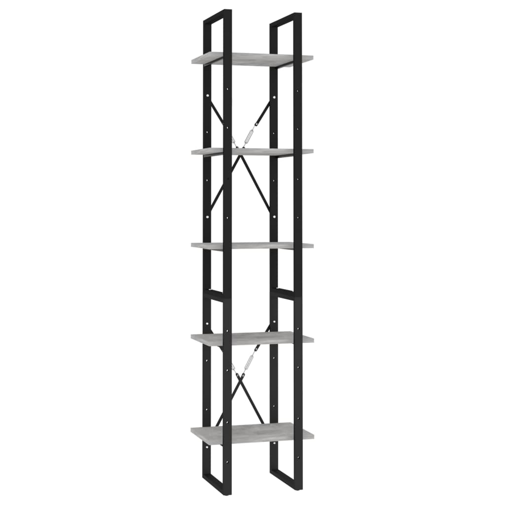 Boekenkast Met 5 Schappen Bewerkt Hout 40 x 30 x 175 cm Betongrijs