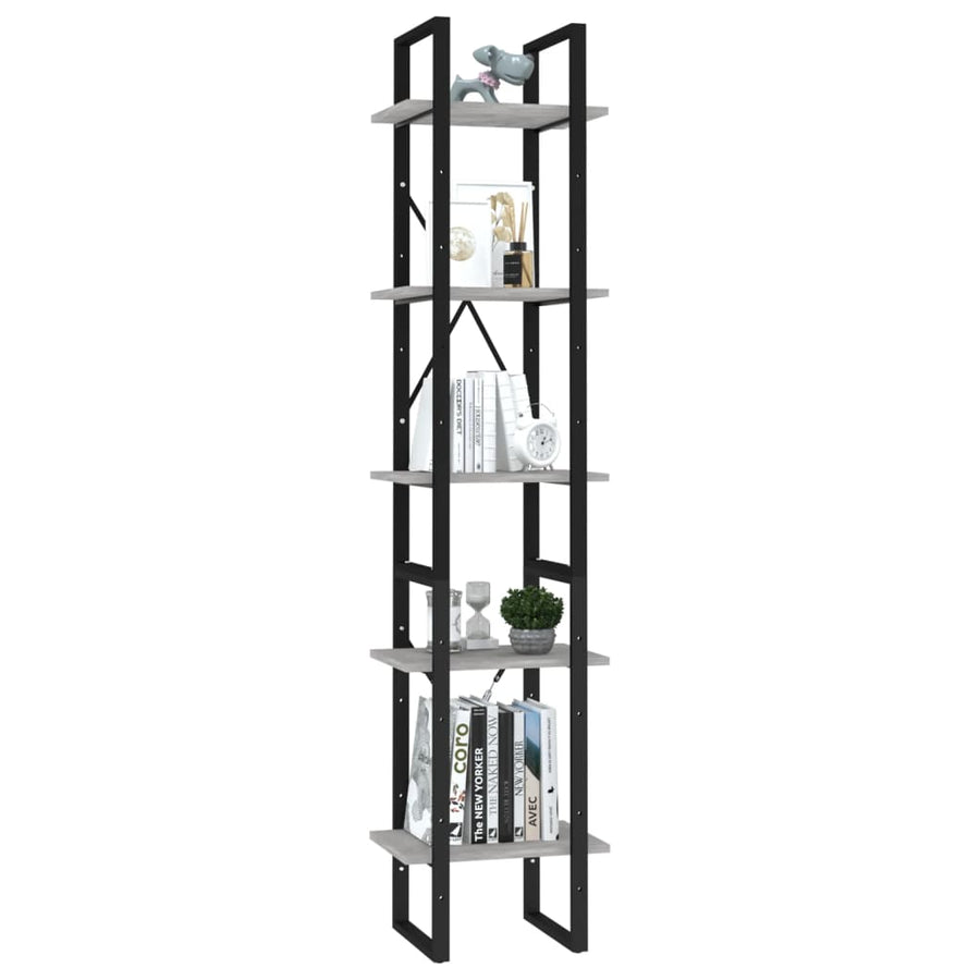 Boekenkast Met 5 Schappen Bewerkt Hout 40 x 30 x 175 cm Betongrijs