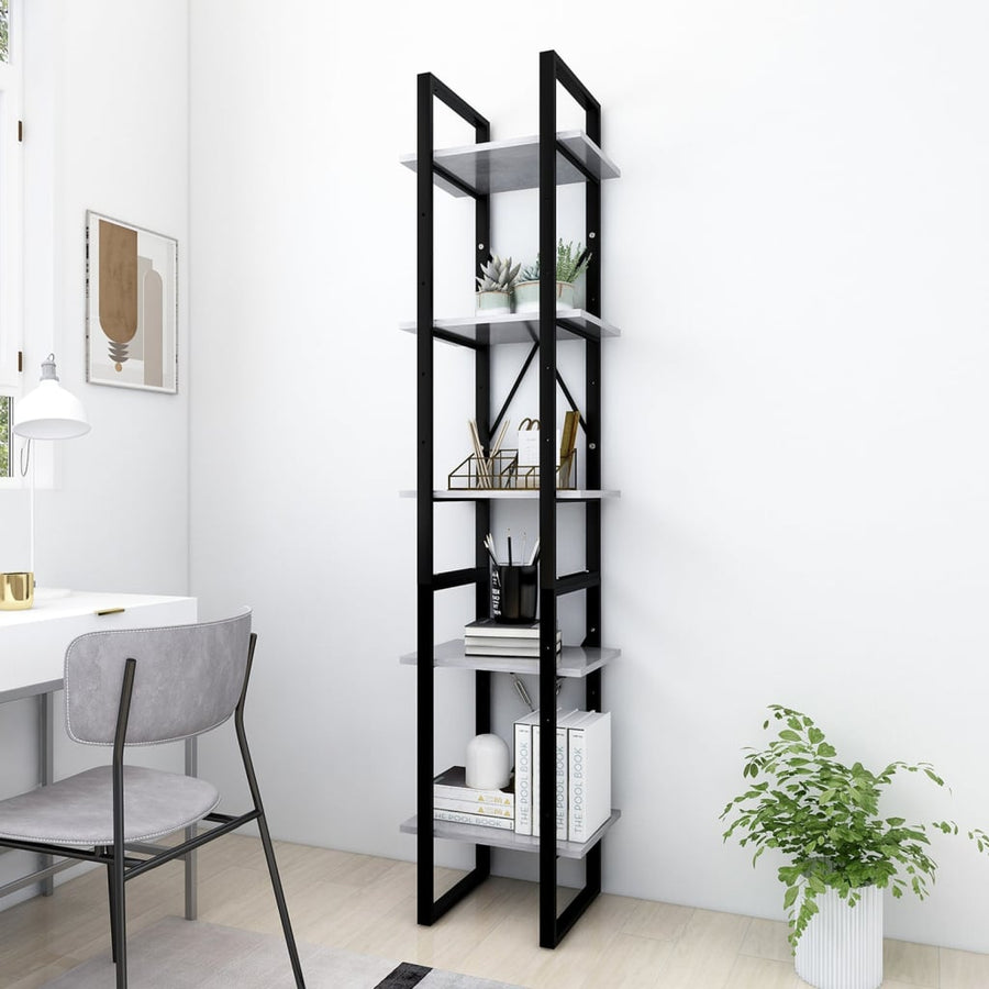 Boekenkast Met 5 Schappen Bewerkt Hout 40 x 30 x 175 cm Betongrijs