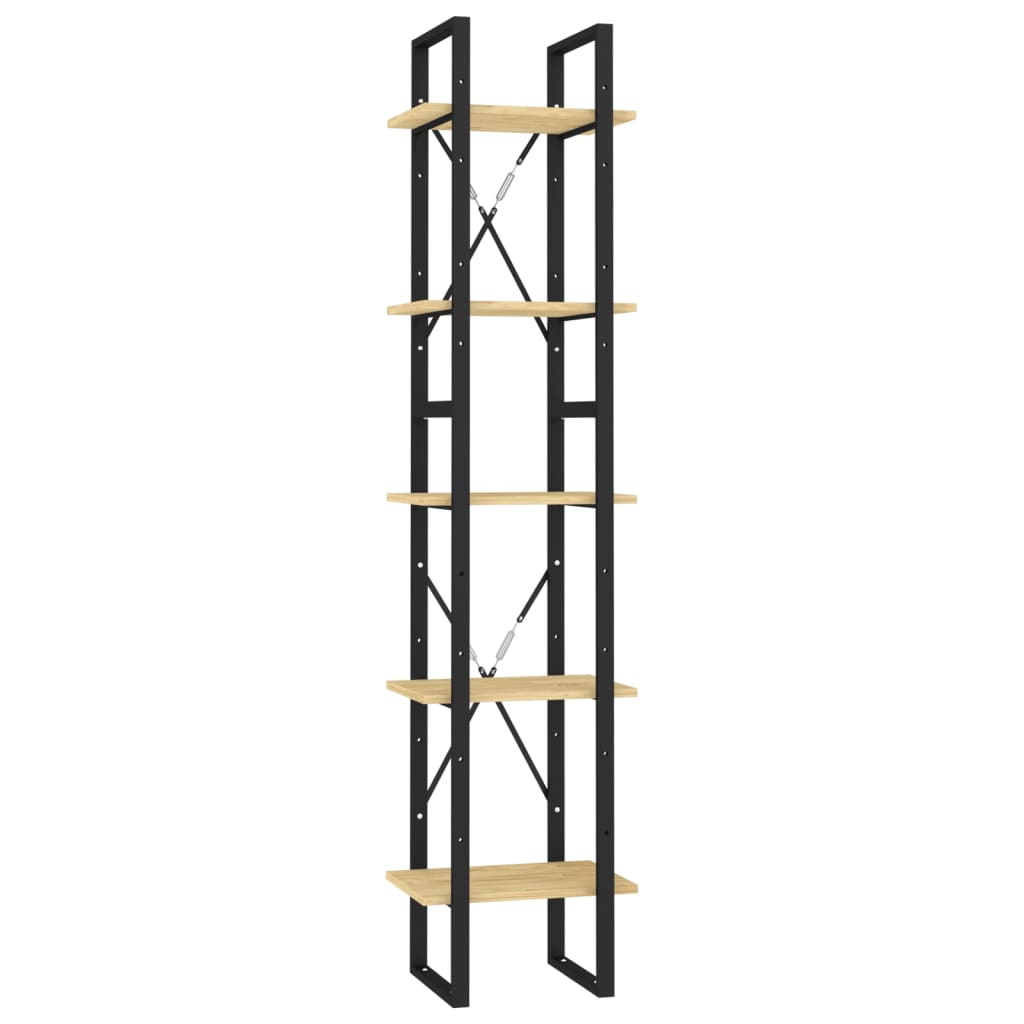 Boekenkast Met 5 Schappen Massief Grenenhout 40 x 30 x 175 cm Zwart en lichtbruin