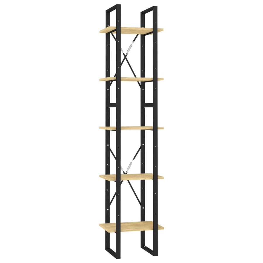 Boekenkast Met 5 Schappen Massief Grenenhout 40 x 30 x 175 cm Zwart en lichtbruin