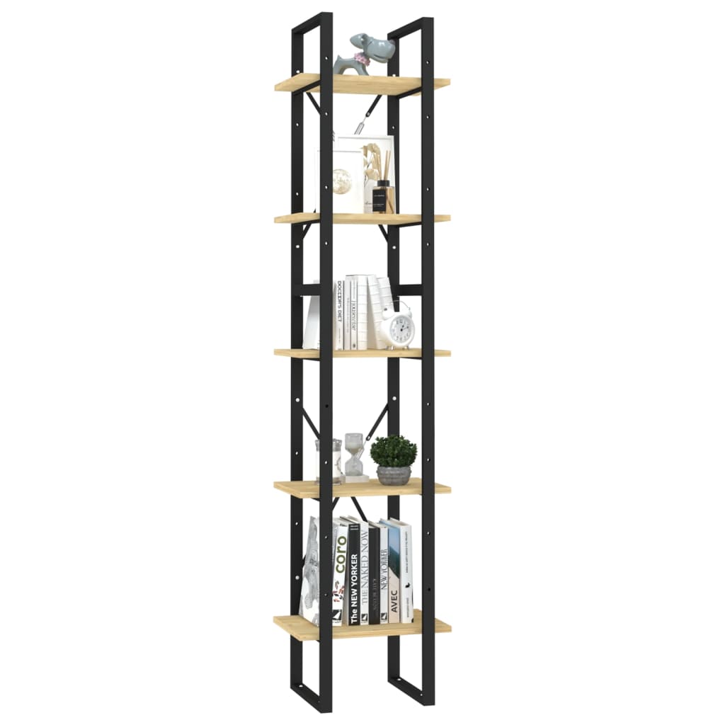 Boekenkast Met 5 Schappen Massief Grenenhout 40 x 30 x 175 cm Zwart en lichtbruin