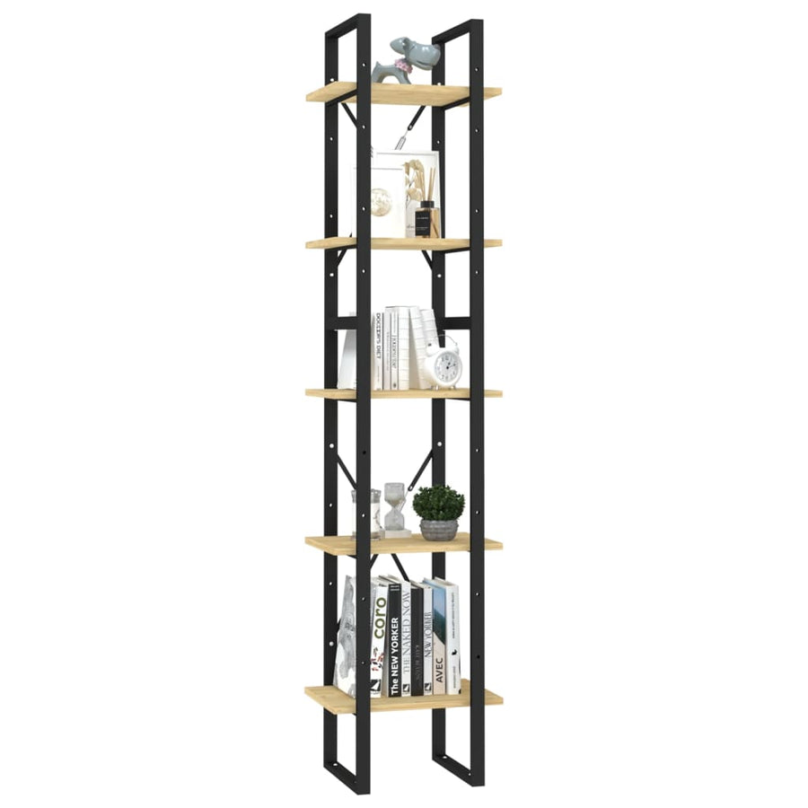Boekenkast Met 5 Schappen Massief Grenenhout 40 x 30 x 175 cm Zwart en lichtbruin