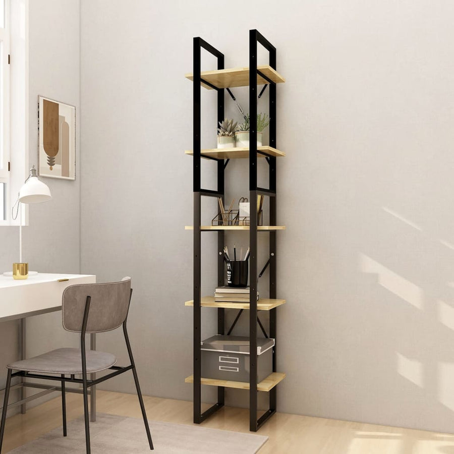 Boekenkast Met 5 Schappen Massief Grenenhout 40 x 30 x 175 cm Zwart en lichtbruin