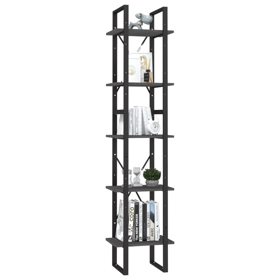 Boekenkast Met 5 Schappen Grenenhout 40 x 30 x 175 cm Grijs