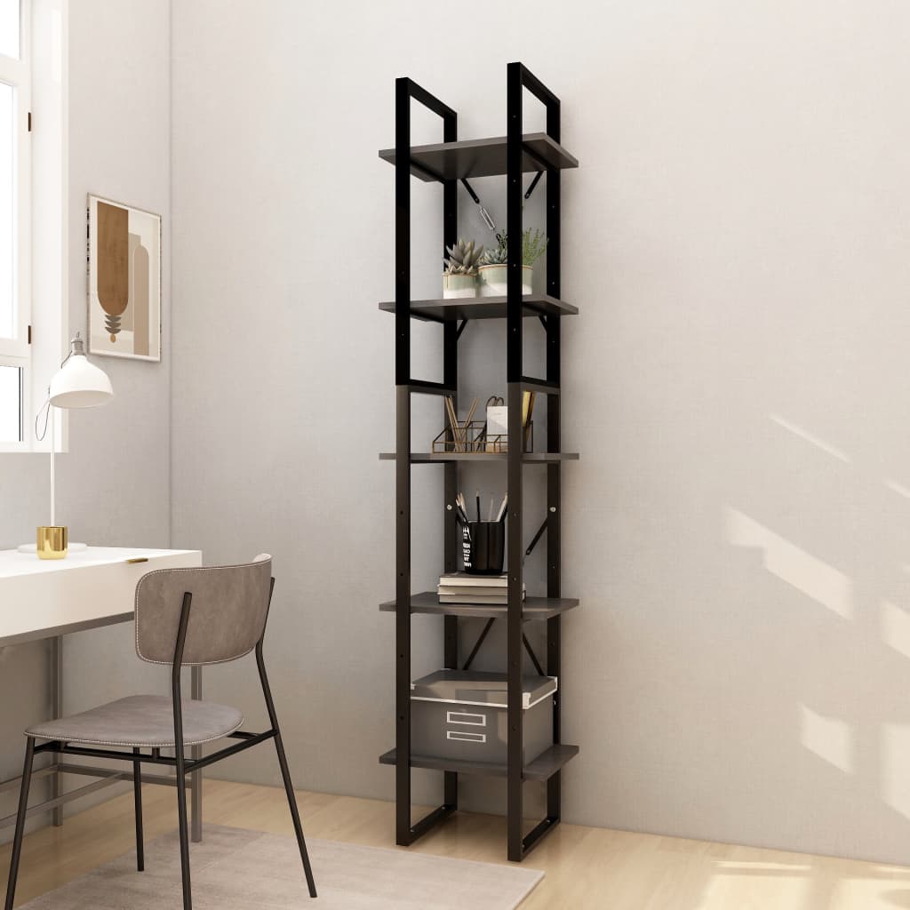 Boekenkast Met 5 Schappen Grenenhout 40 x 30 x 175 cm Grijs