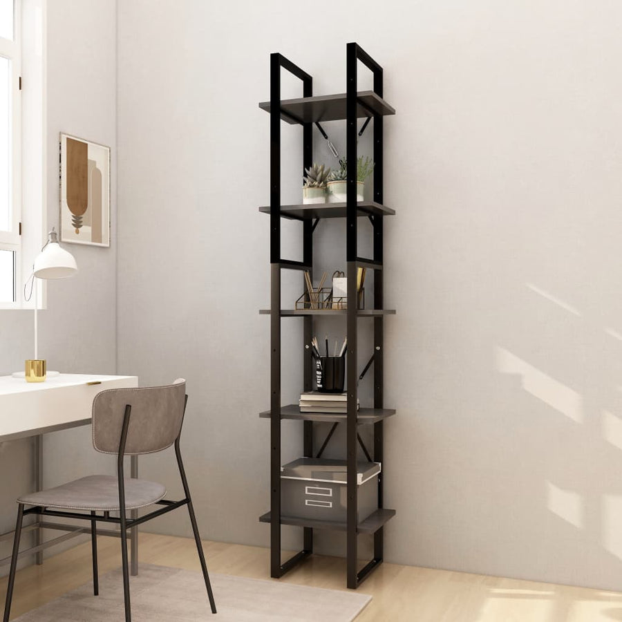 Boekenkast Met 5 Schappen Grenenhout 40 x 30 x 175 cm Grijs