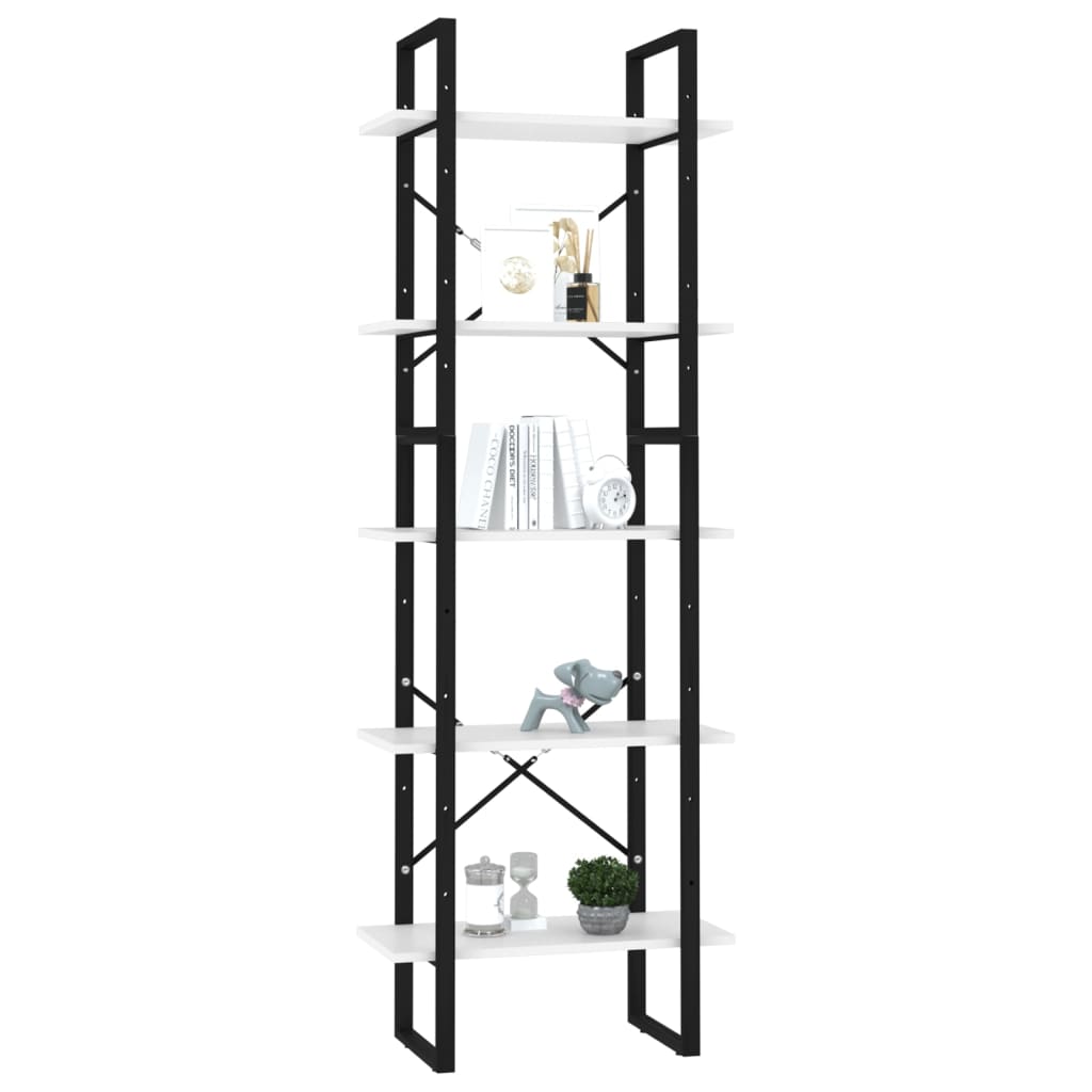Boekenkast Met 5 Schappen Bewerkt Hout 60 x 30 x 175 cm Wit