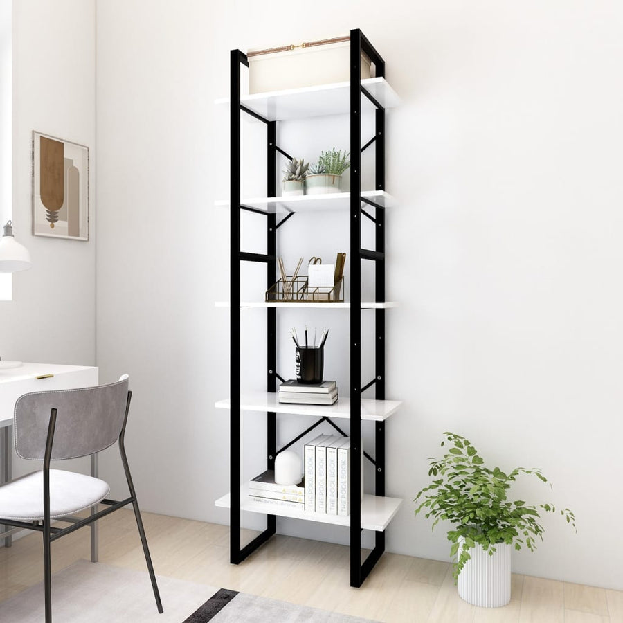 Boekenkast Met 5 Schappen Bewerkt Hout 60 x 30 x 175 cm Wit