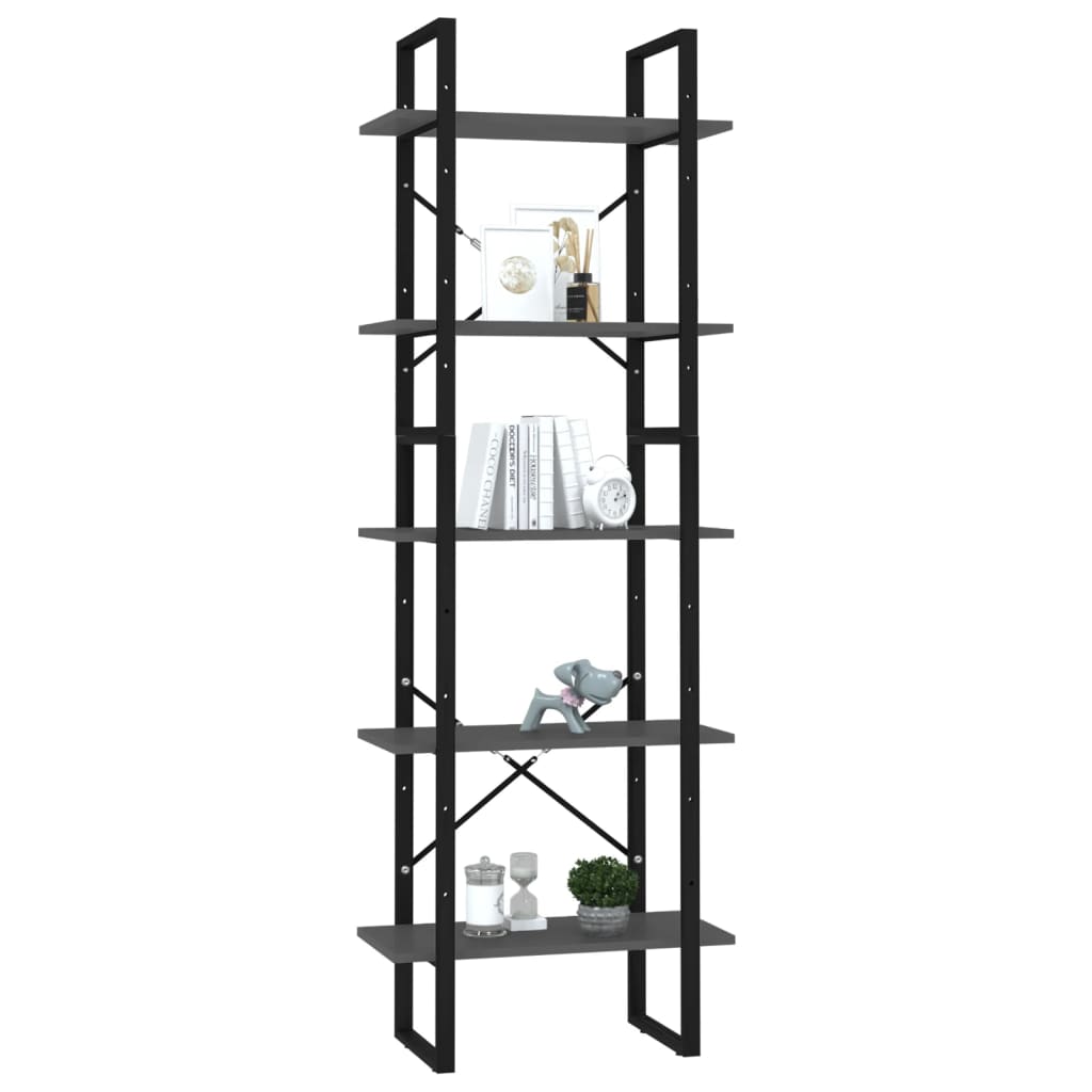 Boekenkast Met 5 Schappen Bewerkt Hout 60 x 30 x 175 cm Grijs