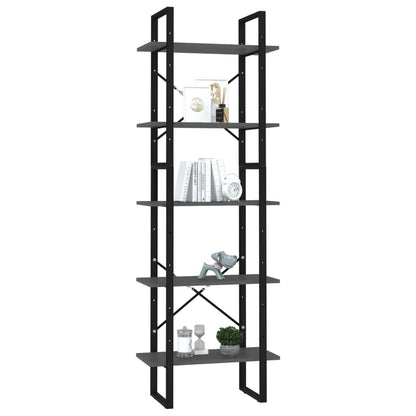 Boekenkast Met 5 Schappen Bewerkt Hout 60 x 30 x 175 cm Grijs