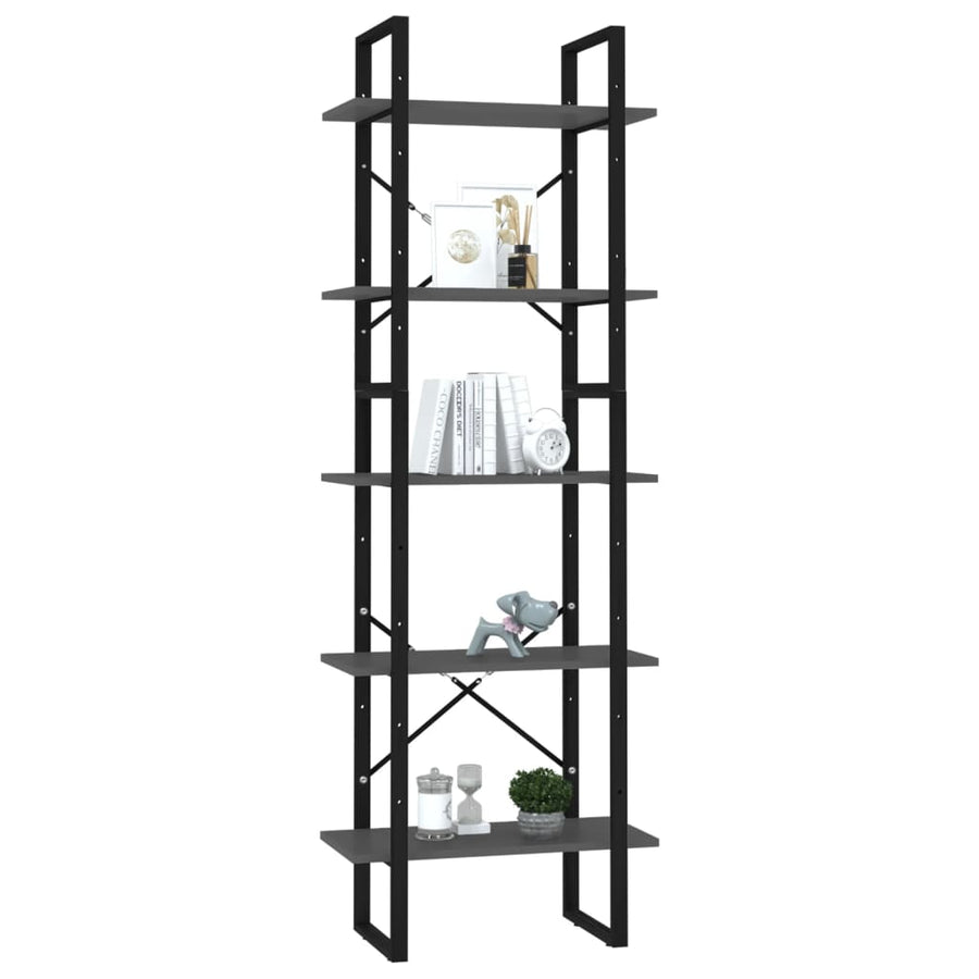 Boekenkast Met 5 Schappen Bewerkt Hout 60 x 30 x 175 cm Grijs